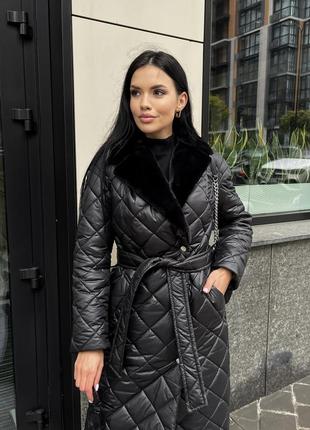 Зимнее женское теплое черное стеганное пальто стокгольм3 фото