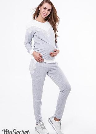 Нежный спортивный костюм для беременных и кормящих irhen st-39.031, серый меланж1 фото