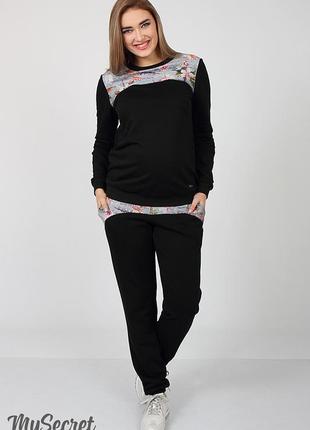 Спортивный костюм для беременных и кормящих sport flower, черный с цветочным принтом1 фото