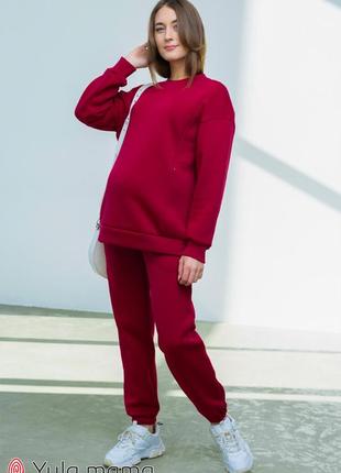 Теплый спортивный костюм для беременных и кормящих vieno st-42.012 бордовый5 фото