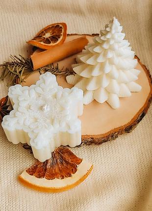 Набір новорічна свічка сніжинка та ялинка, новогодняя свеча ёлка, снежинка