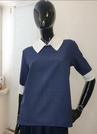 Классическая блуза з рукавами 3/4 ,білими манжетами та коміром5 фото