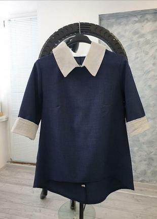 Классическая блуза з рукавами 3/4 ,білими манжетами та коміром2 фото