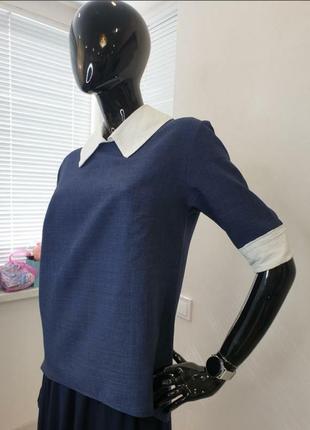 Классическая блуза з рукавами 3/4 ,білими манжетами та коміром6 фото