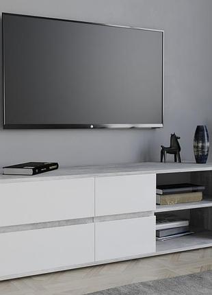 Тв тумба moreli t-5 фасад белый глянец. корпус бетон ш1500*в430*г450