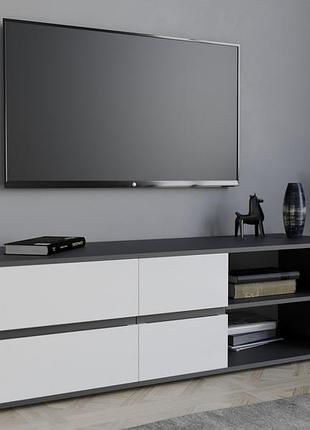 Тв тумба moreli t-5 фасад белый глянец. корпус антрацит ш1500*в430*г450
