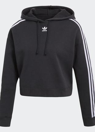 Классный укороченный худи adidas оригинал, оверсайз худи adidas, трикотажный кроп худи с лампасами9 фото