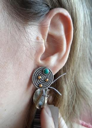 Серебряные серьги мексика с камнем цвета бирюза