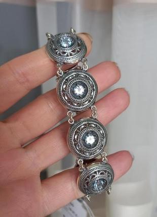 Шикарний срібний браслет з голубим топазом6 фото