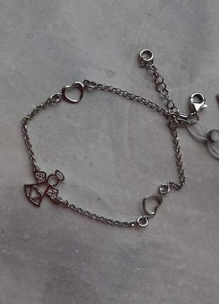 Нежный  серебряный браслет с  ангелом и  сердечками 14-19 см7 фото