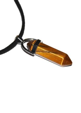 Кулон "кристал" на кожаном шнурке тигровый глаз