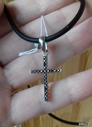 Серебряный двусторонний (черный,белый) крест с фианитами2 фото