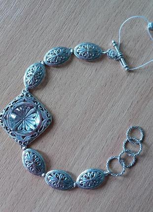 Серебряный браслет с горным хрусталем(имитация)4 фото