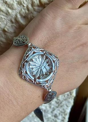 Серебряный браслет с горным хрусталем(имитация)