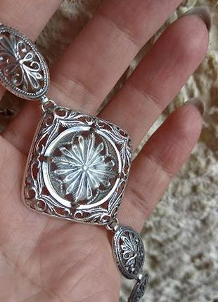 Серебряный браслет с горным хрусталем(имитация)6 фото