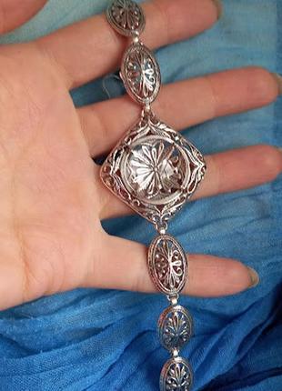 Серебряный браслет с горным хрусталем(имитация)8 фото