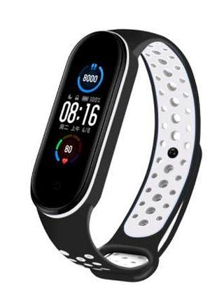 Браслет ремешок xiaomi mi band 3/4/5/6 mi band сяоми черно-белый