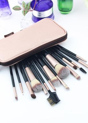 Набор кистей для макияжа профессиональный anmor professional makeup brush set pink gold черный (15шт)3 фото