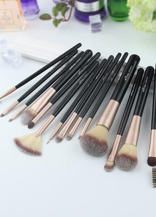 Набор кистей для макияжа профессиональный anmor professional makeup brush set pink gold черный (15шт)5 фото