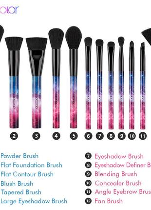 Набор кистей для макияжа профессиональный docolor professional makeup brush set galaxy stars градиент (12шт)3 фото