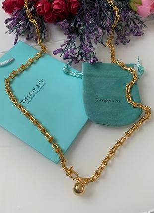 Длинная подвеска цепь крупные звенья тиффани tiffany с шариком, позолота 18 к4 фото