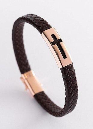 Мужской каучуковый браслет "крестик" с золотыми вставками