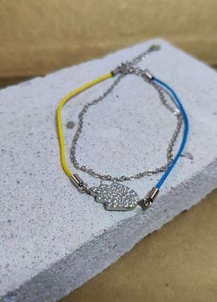 Серебряный браслет "хамса" на синей и желтой нити3 фото