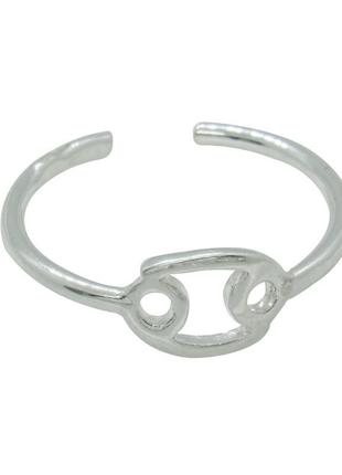 Серебряное безразмерное кольцо знак зодиака "рак (22 июня - 22 июля)"