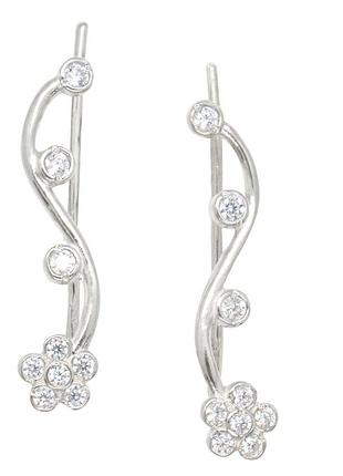 Серебряные серьги каффы "летний цветочек"
