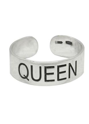 Срібна відкрита каблучка з написом "queen"1 фото
