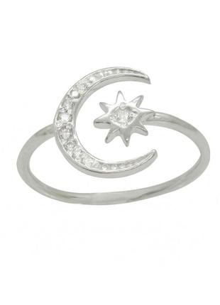Серебряное открытое кольцо "лунница" изогнутый полумесяц луна и звезды1 фото