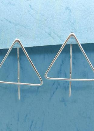 Срібні сережки "трикутник і паличка"6 фото