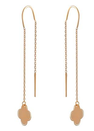 Золоті сережки - протяжки "клевер" в червоному золоті