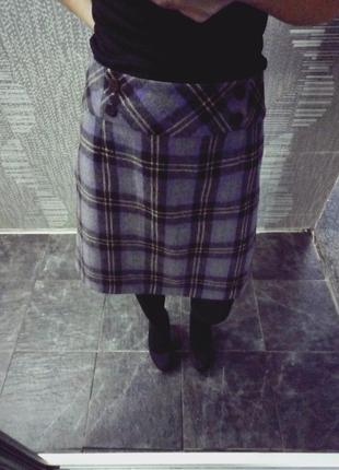 Теплая серая шерстяная юбка в клетку клеточку