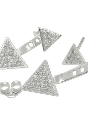 Серебряные серьги джекеты "треугольник минимум"2 фото