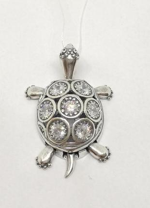 Серебряная подвеска черепаха.   3105 белый1 фото