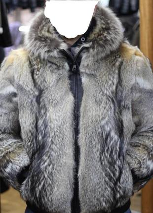 Куртка шуба полушубок мех волка волк на молнии