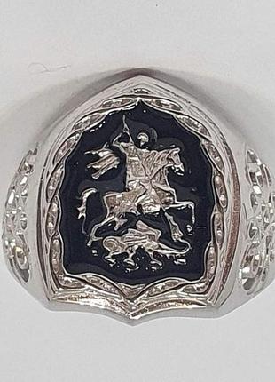 Серебряное мужское кольцо победоносец с эмалью. артикул 60013р 20,52 фото