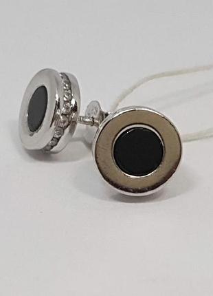 Серебряные пуссеты с ониксом и фианитами.   ск2оф/1109