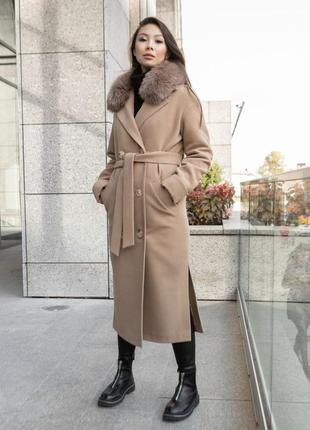 Есть видео!! зима!! до -15° пальто халат с меховым воротником поясом длинное теплое с...