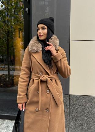 Есть видео!! зима!! до -15° пальто халат с меховым воротником поясом длинное теплое с...