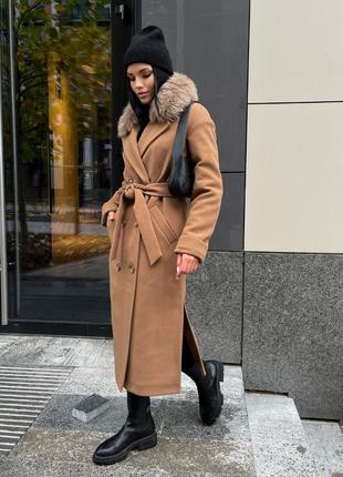 Есть видео!! зима!! до -15° пальто халат с меховым воротником поясом длинное теплое с...