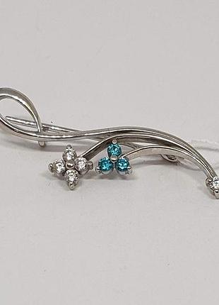 Серебряная брошь с фианитами. 9527 гол