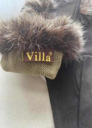 Перчатки женские замшевые шоколадные с мехом