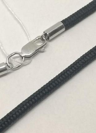 Шелковый ювелирный шнурок с серебряными вставками. артикул 950091с2 фото