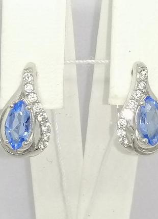 Срібні сережки завірюха з кварцом tanzanite і фіанітами.   2500/9р-qtanz