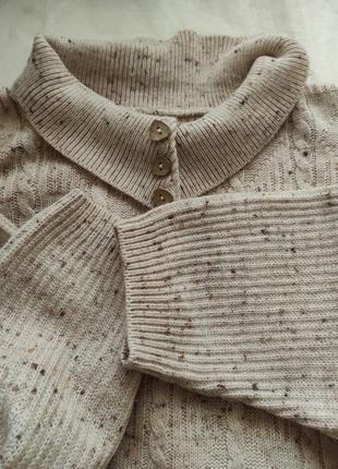 Бежевий світер джемпер пуловер вільного крою з воротніком8 фото