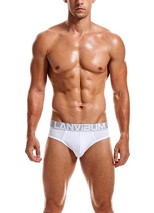 Бріфи для чоловіків lanvibum білі з сірою гумкою