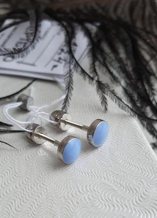 Сережки срібні з блакитною емаллю гвоздики на закрутках