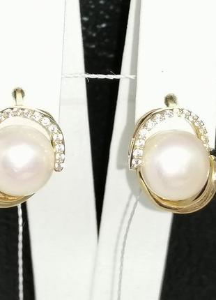 Золоті сережки з перлами і фіанітами.   св243и